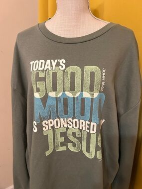 Blessed Girl Women's Olive Green 'Today's Good Mood' Graphic Sweatshrt- XL Baggy